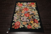 6x9 Black, Green, Coral Color Hand Woven Needlepoint Wool Traditional Oriental Rug